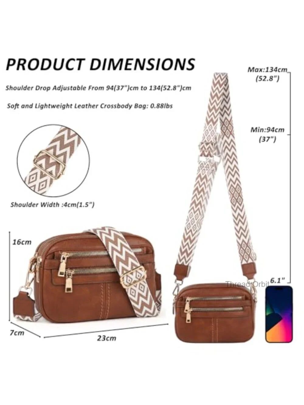 Vegan Leather Crossbody Bag with 6 Pockets, Travel Shoulder Purse